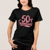 50 & Fabulous Pink Glitter 50th Birthday Sparkle Tri-Blend Shirt (Voorkant)