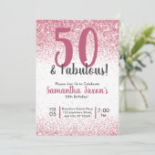 50 & Fabulous Pink Glitter Confetti Birthday Invit Kaart (Staand voorkant)