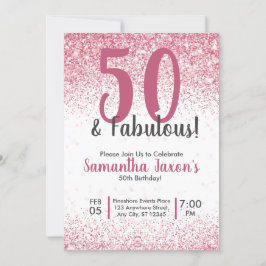 50 & Fabulous Pink Glitter Confetti Birthday Invit Kaart