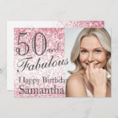 50 & Fabulous Pink Glitter Confetti Birthday Kaart (Voorkant / Achterkant)
