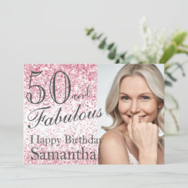 50 & Fabulous Pink Glitter Confetti Birthday Kaart