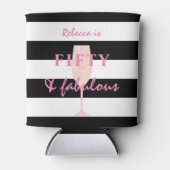 50 & Fabulous Pink Glitter op zwart-wit Blikjeskoeler (Voorkant)