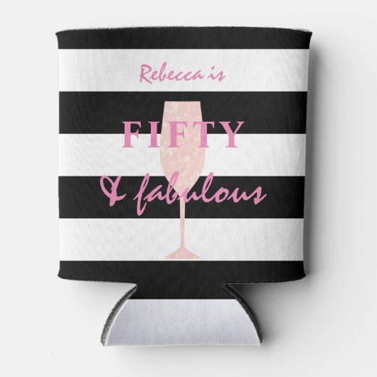 50 & Fabulous Pink Glitter op zwart-wit Blikjeskoeler (Voorkant)