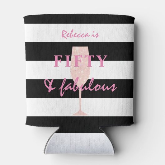 50 & Fabulous Pink Glitter op zwart-wit Blikjeskoeler (Achterkant)