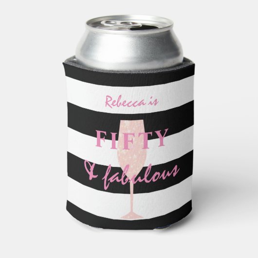 50 & Fabulous Pink Glitter op zwart-wit Blikjeskoeler (Blikje Achterkant)