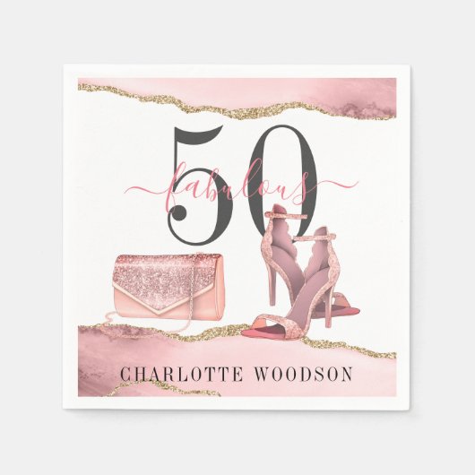 50 Fabulous Pink Gold Glitter Agate Dancing Shoes Servet (Voorkant)