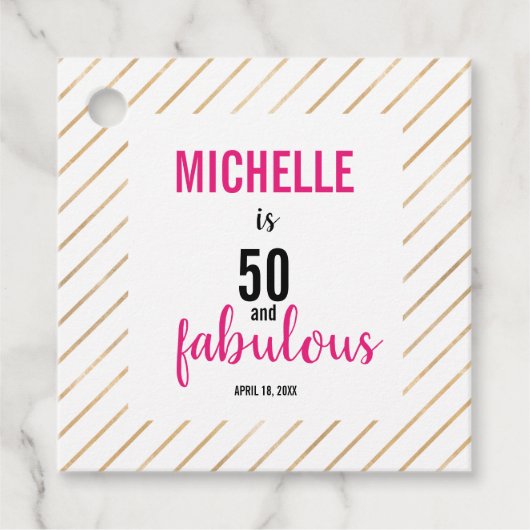 50 & Fabulous Pink Happy Birthday-typografie Bedankjes Labels (Voorkant)
