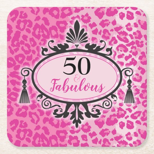 50 & Fabulous Pink Leopard 50th Birthday Napkins Kartonnen Onderzetters (Voorkant)