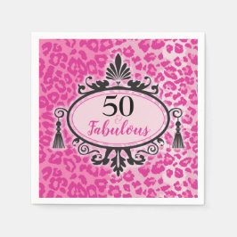 50 & Fabulous Pink Leopard 50th Birthday Napkins Servet