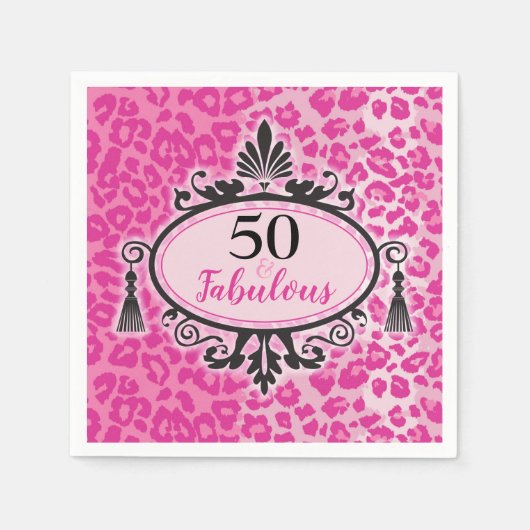 50 & Fabulous Pink Leopard 50th Birthday Napkins Servet (Voorkant)