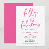 50 & Fabulous Pink Modern Script 50th Birthday  Kaart (Voorkant / Achterkant)