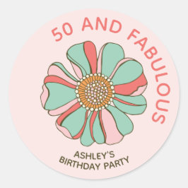 50 & Fabulous Pink Retro Floral Sticker