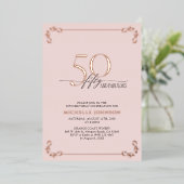 50 & Fabulous Pink Rose Gold Calligraphy Birthday Folie Uitnodiging (Staand Voorkant)