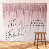 50 Fabulous Pink Rose Gold Glitter Birthday Party Wandkleed