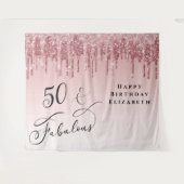 50 Fabulous Pink Rose Gold Glitter Birthday Party Wandkleed (Voorkant (horizontaal))