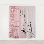 50 Fabulous Pink Rose Gold Glitter Birthday Party Wandkleed (Voorkant)