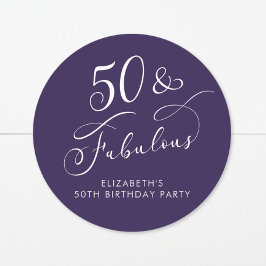 50 Fabulous Purple 50th Birthday Party Ronde Sticker