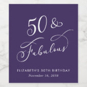 50 Fabulous Purple 50th Birthday Party Wijn Etiket (Enkel label)