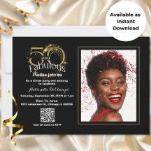 50 & Fabulous QR Code Zwart Goud Instant Download