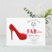 50 & Fabulous Red Black Girly Birthday Kaart (Staand voorkant)