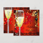 50 Fabulous Red Black Gold 50th Champagne Party Kaart (Voorkant / Achterkant)
