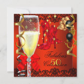 50 Fabulous Red Black Gold 50th Champagne Party Kaart (Voorkant)