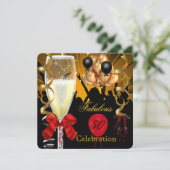 50 & Fabulous Red Gold Black, Birthday Party 2 Kaart (Staand voorkant)