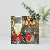50 & Fabulous Red Gold Black Birthday Party Kaart (Staand voorkant)
