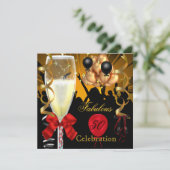 50 & Fabulous Red Gold Black Birthday Party Kaart (Staand voorkant)