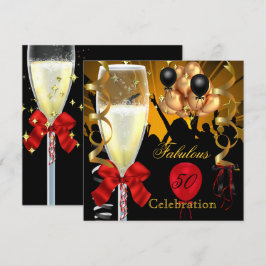 50 & Fabulous Red Gold Black Birthday Party Kaart