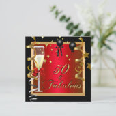 50 Fabulous Red Gold Black Birthday Party Kaart (Staand voorkant)
