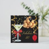 50 Fabulous Red Gold Black Martini Birthday Party Kaart (Staand voorkant)