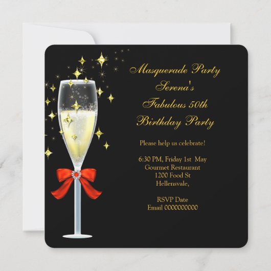 50 & Fabulous Red Gold Black Masquerade Party Kaart (Achterkant)