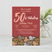 50 & Fabulous Red Wild Hearts Vijftig Verjaardag Kaart (Staand voorkant)