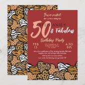 50 & Fabulous Red Wild Hearts Vijftig Verjaardag Kaart (Voorkant / Achterkant)