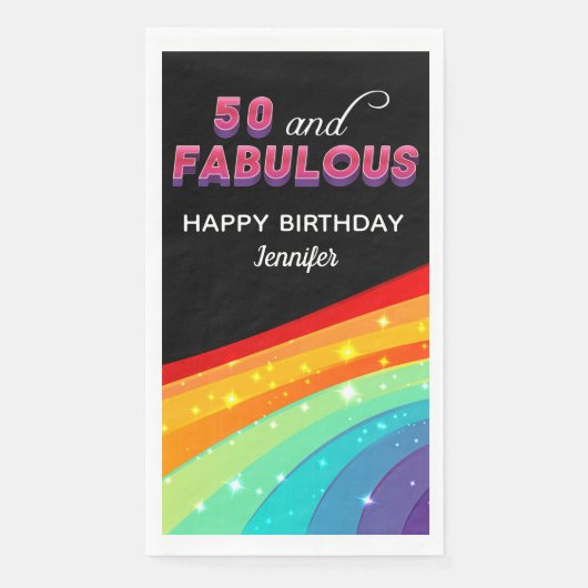 50 & Fabulous Regenboog Glitter 50ste Verjaardagsf Servet (Voorkant)