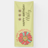 50 & Fabulous Retro Bloemen Verjaardag Spandoek (Verticaal)