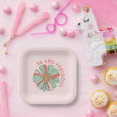 50 & Fabulous Retro Roze Bloemen Papieren Bordje (Feest)