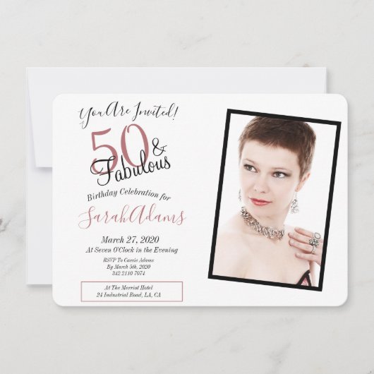 50 & Fabulous Roos Gold 50th Birthday Party Photo Kaart (Voorkant)