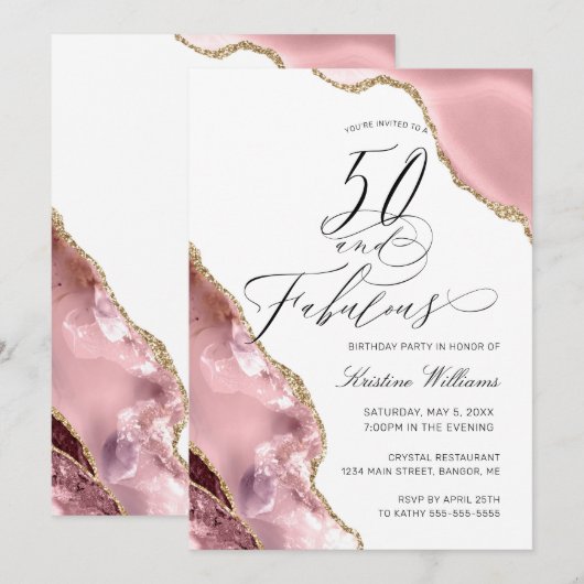 50 Fabulous Roos Gold Glitter Agate Birthday Party Kaart (Voorkant / Achterkant)