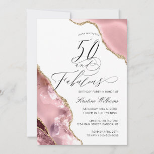 50 Fabulous Roos Gold Glitter Agate Birthday Party Kaart