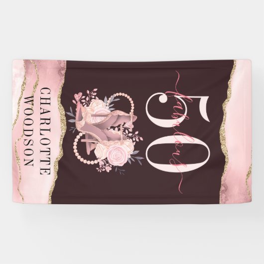 50 Fabulous Roos Gold Glitter Agate Elegant Banner (Horizontaal)