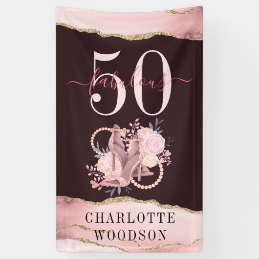 50 Fabulous Roos Gold Glitter Agate Elegant Banner (Verticaal)