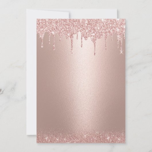 50 & Fabulous Roos Gold Glitter Drips 's avonds Kaart (Achterkant)