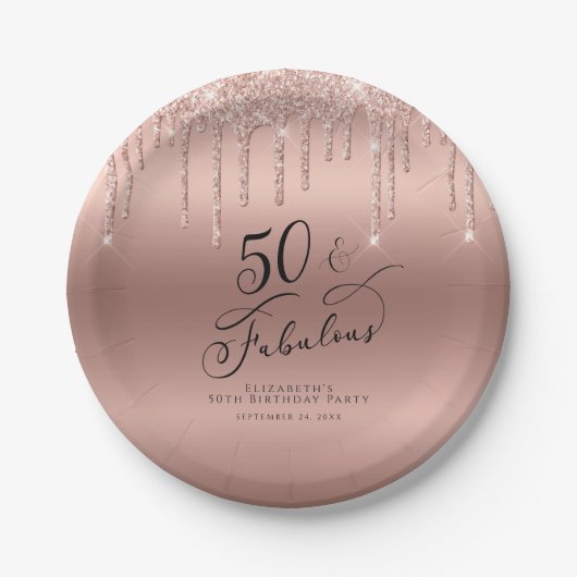 50 Fabulous Roos Gold Glitter, persoonlijk Papieren Bordje (Voorkant)