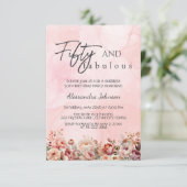 50 & Fabulous Roos Gouden Bloemen 50e Verjaardag Kaart (Staand voorkant)