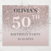 50 & Fabulous Roos Gouden Glitter Verjaardag Sparkling Wijnetiket (Enkel label)