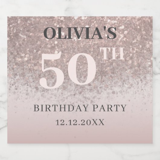 50 & Fabulous Roos Gouden Glitter Verjaardag Sparkling Wijnetiket (Enkel label)