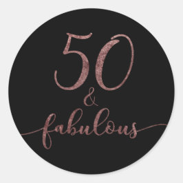 "50 & Fabulous" Roos Gouden Glitter Verjaardags Ch Ronde Sticker