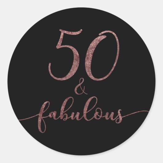 "50 & Fabulous" Roos Gouden Glitter Verjaardags Ch Ronde Sticker (Voorkant)